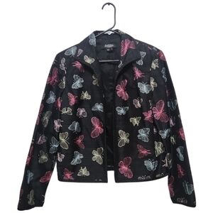 Y2K 100% Silk Butterfly Blazer Sz 8 Embroidered Multicolor Beaded Professional